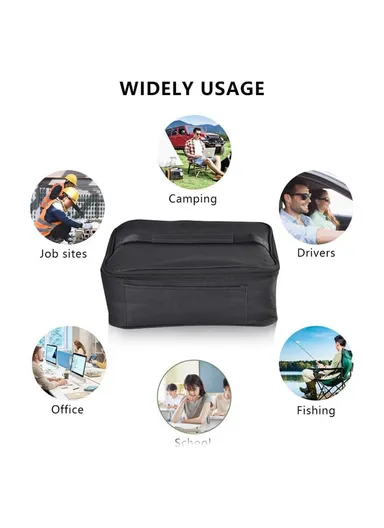 12V Electric Heated Lunch Bag for Travel Camping Oxford Cloth Insulated Food Warmer - EU Plug