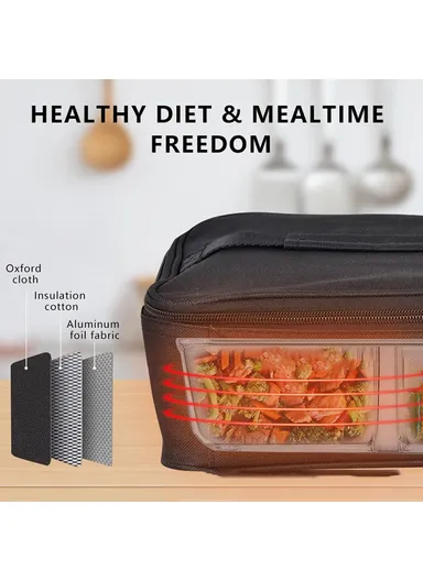 12V Electric Heated Lunch Bag for Travel Camping Oxford Cloth Insulated Food Warmer - EU Plug