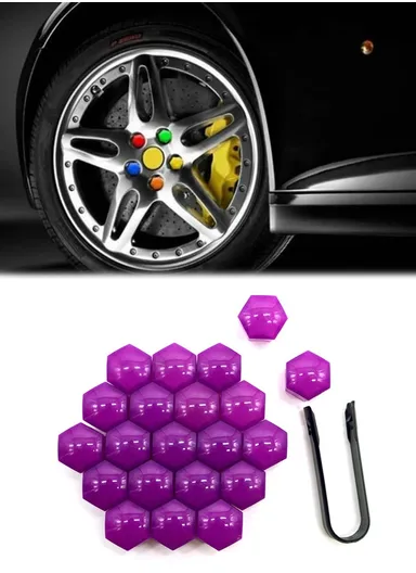 20-Pcs 17mm Universal Car Wheel Nut Bolt Covers, Dust-Proof Tire Screw Cap Hub Protective Covers - Purple