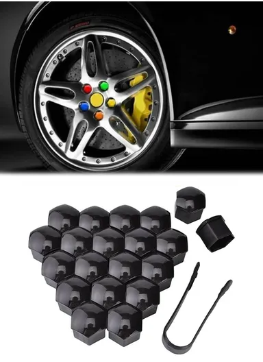 20-Pcs 19mm Universal Car Wheel Nut Bolt Covers, Dust-Proof Tire Screw Cap Hub Protective Covers - Black