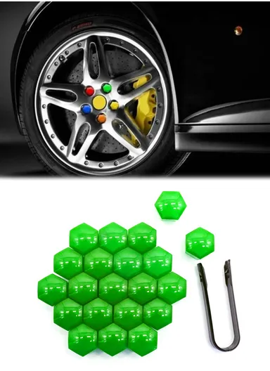 20-Pcs 21mm Universal Car Wheel Nut Bolt Covers, Dust-Proof Tire Screw Cap Hub Protective Covers - Green