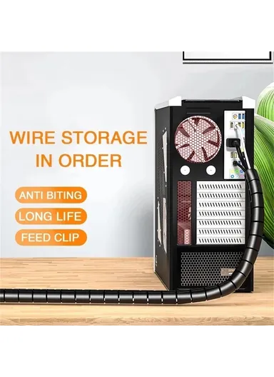 1m Cable Management PE Sleeve Computer Wire Flexible Power Cord Organizer - Grey