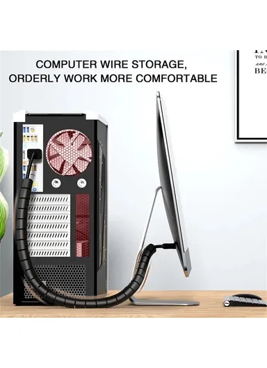 1m Cable Management PE Sleeve Computer Wire Flexible Power Cord Organizer - Black