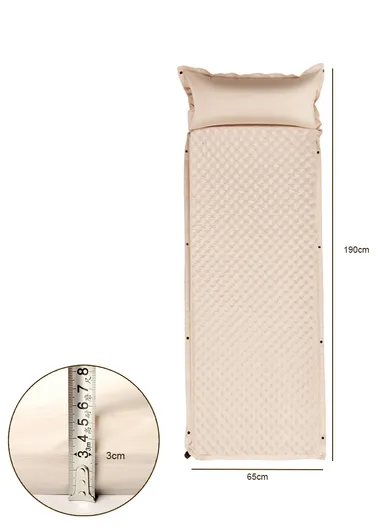 Single Automatic Air Mattress with Carrying Bag, Multi-Use Adjustable Indoor &amp; Outdoor Activity Water-Repellent Sleeping Mattress G05-9B (L190 x W65 x T3)cm - Beige