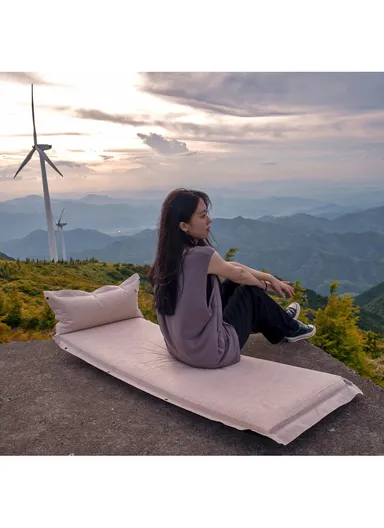 Single Automatic Air Mattress with Carrying Bag, Multi-Use Adjustable Indoor &amp; Outdoor Activity Water-Repellent Sleeping Mattress G05-9B (L190 x W65 x T3)cm - Beige