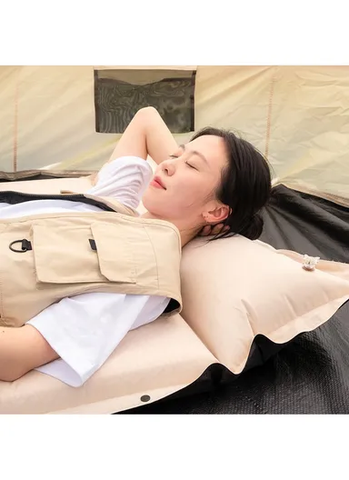 Single Automatic Air Mattress with Carrying Bag, Multi-Use Adjustable Indoor &amp; Outdoor Activity Water-Repellent Sleeping Mattress G05-9B (L190 x W65 x T3)cm - Beige