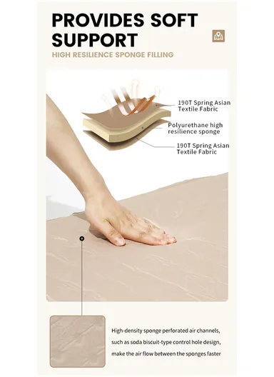 Single Automatic Air Mattress with Carrying Bag, Multi-Use Adjustable Indoor &amp; Outdoor Activity Water-Repellent Sleeping Mattress G05-9B (L190 x W65 x T3)cm - Beige