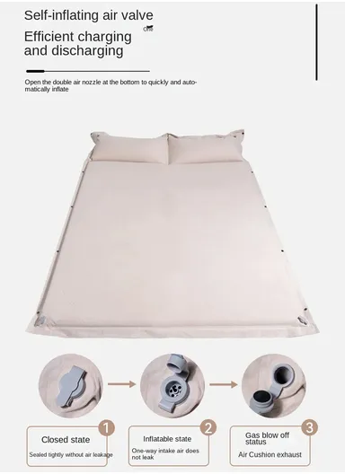 Single Automatic Air Mattress with Carrying Bag, Multi-Use Adjustable Indoor &amp; Outdoor Activity Water-Repellent Sleeping Mattress G05-9B (L190 x W65 x T3)cm - Beige