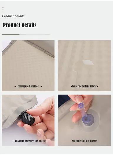 Single Automatic Air Mattress with Carrying Bag, Multi-Use Adjustable Indoor &amp; Outdoor Activity Water-Repellent Sleeping Mattress G05-9B (L190 x W65 x T3)cm - Beige