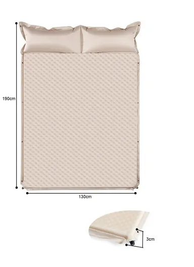 Double Automatic Air Mattress with Carrying Bag, Multi-Use Adjustable Indoor &amp; Outdoor Activity Water-Repellent Sleeping Mattress G05-9C (L190 x W130 x T3)cm - Beige