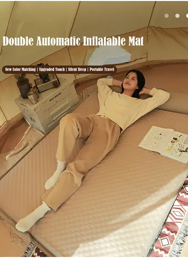 Double Automatic Air Mattress with Carrying Bag, Multi-Use Adjustable Indoor &amp; Outdoor Activity Water-Repellent Sleeping Mattress G05-9C (L190 x W130 x T3)cm - Beige