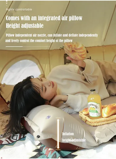 Double Automatic Air Mattress with Carrying Bag, Multi-Use Adjustable Indoor &amp; Outdoor Activity Water-Repellent Sleeping Mattress G05-9C (L190 x W130 x T3)cm - Beige