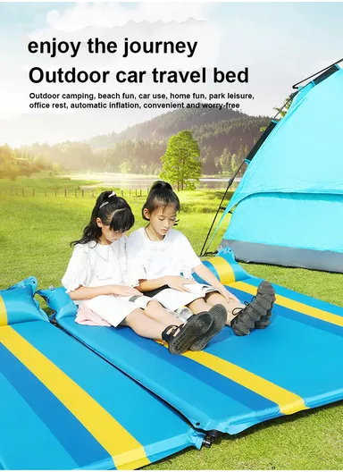 Double Automatic Air Mattress with Carrying Bag, Multi-Use Indoor &amp; Outdoor Activity Waterproof Sleeping Mattress G21B (L185 x W130 x T3)cm+