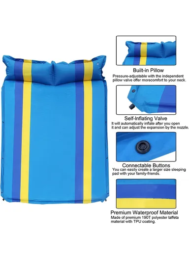 Double Automatic Air Mattress with Carrying Bag, Multi-Use Indoor &amp; Outdoor Activity Waterproof Sleeping Mattress G21B (L185 x W130 x T3)cm+