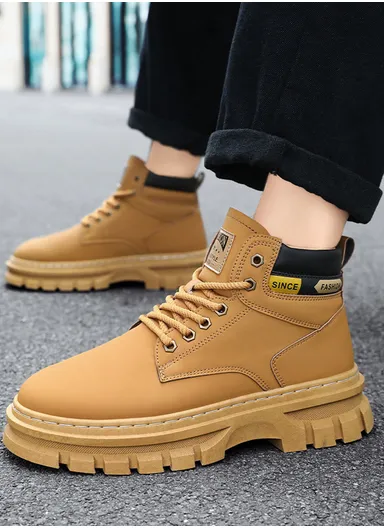 Waterproof Soft Toe Non Slip Rubber Sole Comfortable Leather Winter Boots For Men YE50 - Yellow