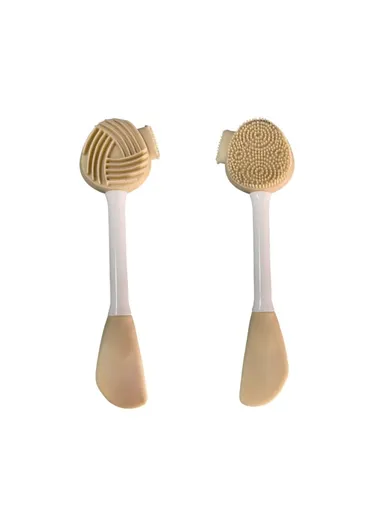 Double-Ended Silicone Face Mask Brush - Light Brown