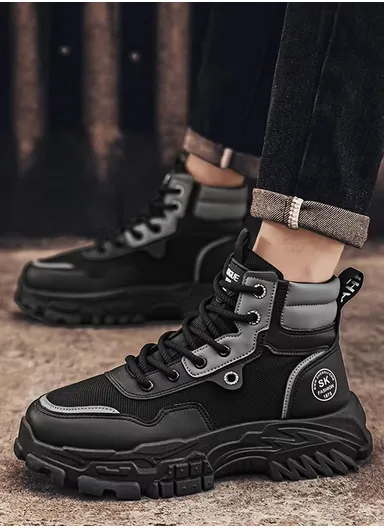 Casual Comfortable Water Resistant Non-Slip PU Leather Winter Boots For Men - Black