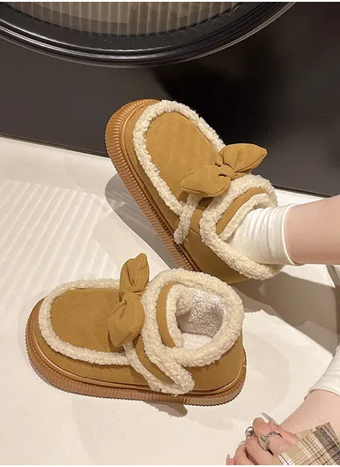 Anti-Slip Mesh Slippers with Faux Fur Lining and PVC Sole for Women - Brown