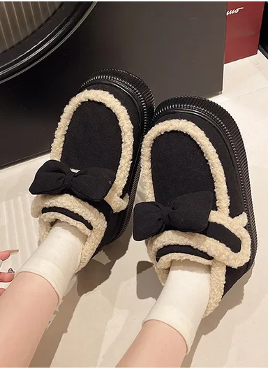 Anti-Slip Mesh Slippers with Faux Fur Lining and PVC Sole for Women - Black