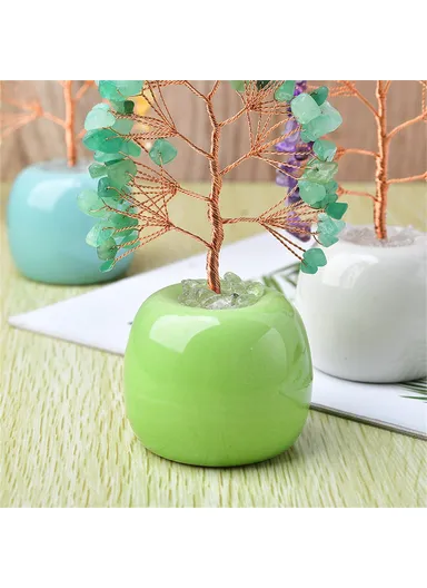 Natural Crystal Money Tree with Ceramic Base Fortune Tree Ornament for Office Home Decor - Green  /  Green