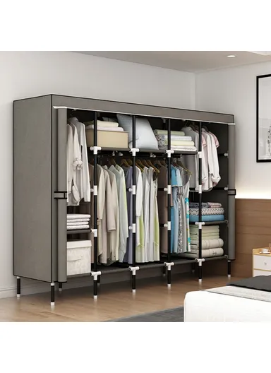 Assembly Wardrobe Non-Woven Fabric Reinforced Steel Frame Clothes Storage Organizer (W203 x D45 x H170)cm - Grey