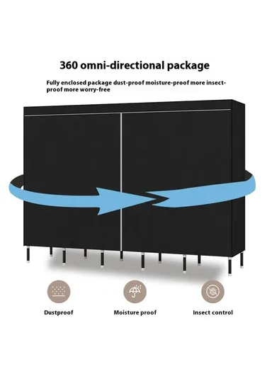 Assembly Wardrobe Non-Woven Fabric Reinforced Steel Frame Clothes Storage Organizer (W203 x D45 x H170)cm - Grey