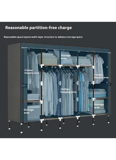 Assembly Wardrobe Non-Woven Fabric Reinforced Steel Frame Clothes Storage Organizer (W203 x D45 x H170)cm - Grey
