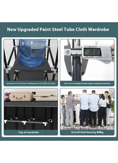 Assembly Wardrobe Non-Woven Fabric Reinforced Steel Frame Clothes Storage Organizer (W203 x D45 x H170)cm - Grey