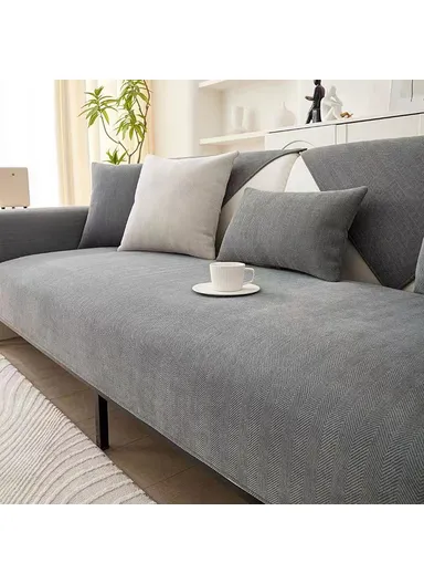 50x30cm Soft Chenille Throw Pillow Cover Solid Color Cushion Case for Sofa Bedroom Living Room - Dark Grey