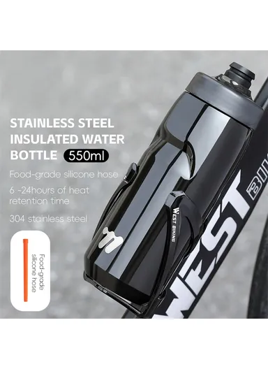 550ml Insulated Water Bottle Sports, Sport Activity Stainless Steel Water Bottle YP0721053 (D7.5 x H22.5)cm - Black