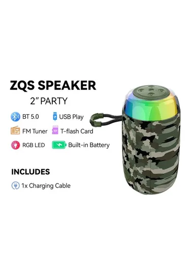 2" Portable Bluetooth Speaker Stereo HiFi Subwoofer Wireless Speaker with Aux TF Card &amp; FM Radio Support ZQS-L05 - Military
