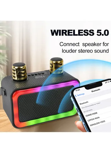 4" Mini Portable Outdoor Audio Subwoofer Powerful Wireless Speaker with Dual Wireless Microphones ZQS1491W