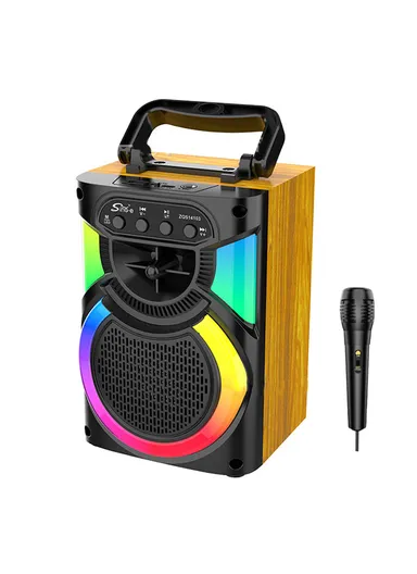 4" Multi-function Bluetooth Speaker 5W Single Amplifier Drives a Colorful Audio World with Wired Microphone ZQS14103 - Brown