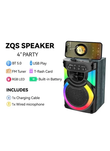 4" Multi-function Bluetooth Speaker 5W Single Amplifier Drives a Colorful Audio World with Wired Microphone ZQS14103 - Brown