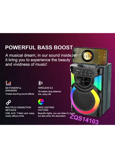 4" Multi-function Bluetooth Speaker 5W Single Amplifier Drives a Colorful Audio World with Wired Microphone ZQS14103 - Brown