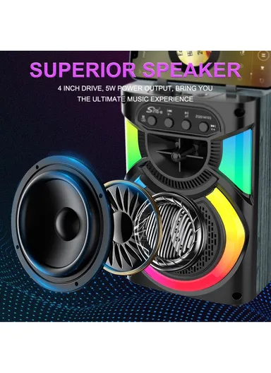 4" Multi-function Bluetooth Speaker 5W Single Amplifier Drives a Colorful Audio World with Wired Microphone ZQS14103 - Brown