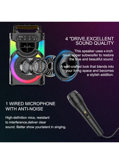 4" Multi-function Bluetooth Speaker 5W Single Amplifier Drives a Colorful Audio World with Wired Microphone ZQS14103 - Brown