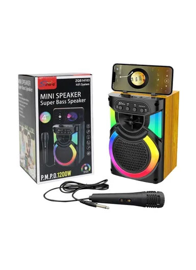 4" Multi-function Bluetooth Speaker 5W Single Amplifier Drives a Colorful Audio World with Wired Microphone ZQS14103 - Brown