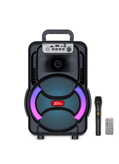 8" Portable Outdoor Wireless Stereo Speakers Battery Powered Subwoofer Karaoke Square Dance Radio with Wireless Microphone &amp; Remote Control ZQS8166W