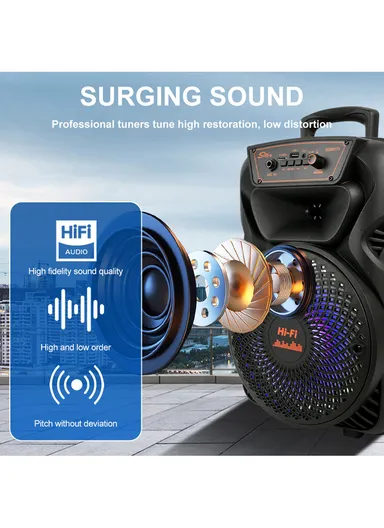 8" Portable Large Outdoor Wireless Bluetooth Trolley Speaker RGB LED Lighting With Wired Microphone &amp; Remote Control ZQS8173W