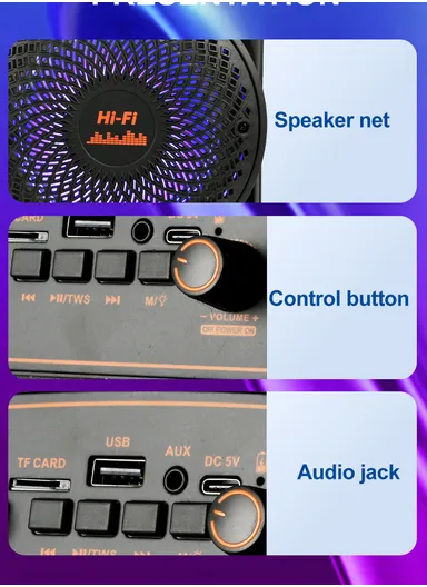 8" Portable Large Outdoor Wireless Bluetooth Trolley Speaker RGB LED Lighting With Wired Microphone &amp; Remote Control ZQS8173W