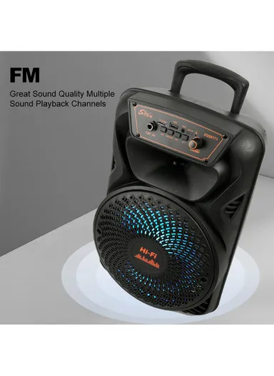 8" Portable Large Outdoor Wireless Bluetooth Trolley Speaker RGB LED Lighting With Wired Microphone &amp; Remote Control ZQS8173W