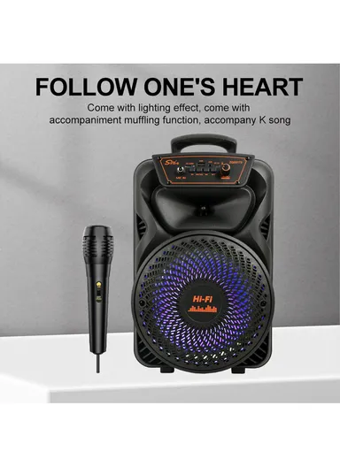 8" Portable Large Outdoor Wireless Bluetooth Trolley Speaker RGB LED Lighting With Wired Microphone &amp; Remote Control ZQS8173W