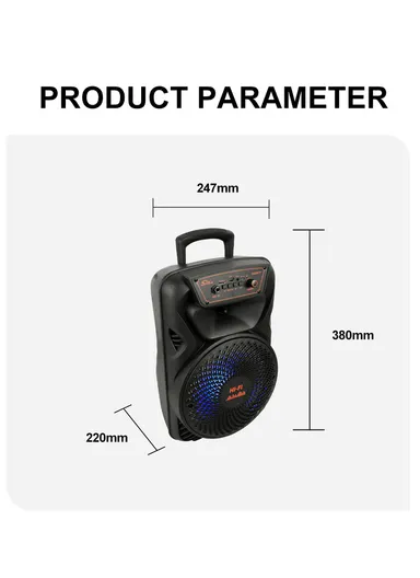 8" Portable Large Outdoor Wireless Bluetooth Trolley Speaker RGB LED Lighting With Wired Microphone &amp; Remote Control ZQS8173W