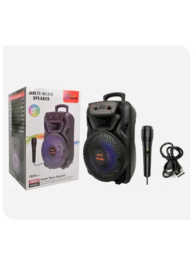 8" Portable Large Outdoor Wireless Bluetooth Trolley Speaker RGB LED Lighting With Wired Microphone &amp; Remote Control ZQS8173W