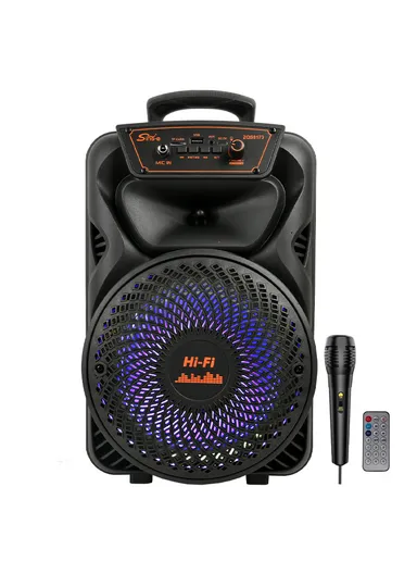 8" Portable Large Outdoor Wireless Bluetooth Trolley Speaker RGB LED Lighting With Wired Microphone &amp; Remote Control ZQS8173W