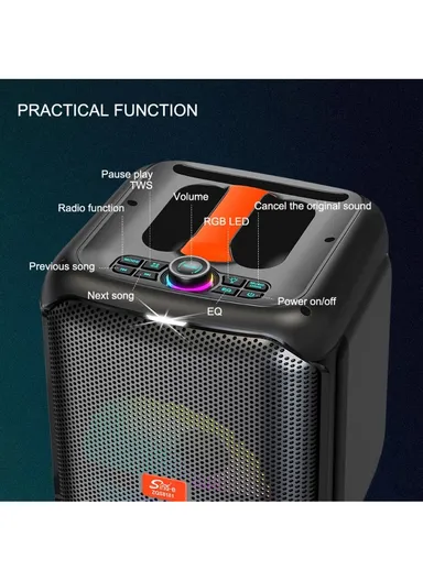 8" + Tweeter Portable Hi-Fi BT Home Stereo Subwoofer Karaoke Speaker Professional Wireless With Wireless Microphone ZQS8181