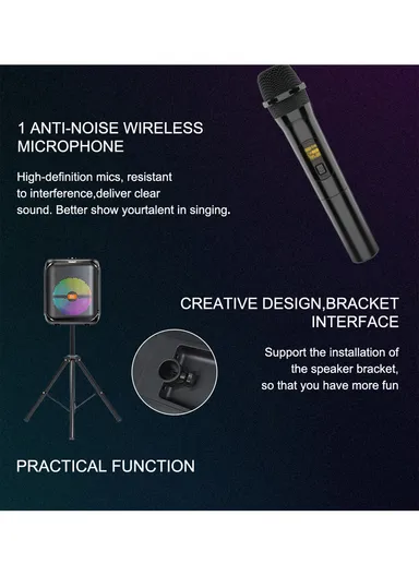 8" + Tweeter Portable Hi-Fi BT Home Stereo Subwoofer Karaoke Speaker Professional Wireless With Wireless Microphone ZQS8181