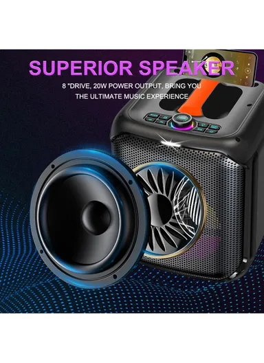 8" + Tweeter Portable Hi-Fi BT Home Stereo Subwoofer Karaoke Speaker Professional Wireless With Wireless Microphone ZQS8181