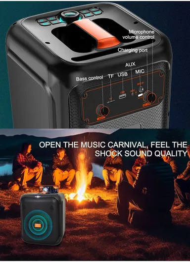 8" + Tweeter Portable Hi-Fi BT Home Stereo Subwoofer Karaoke Speaker Professional Wireless With Wireless Microphone ZQS8181